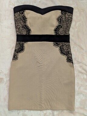 Trixxi Black & Beige Strapless Bodycon Mini Dress Medium NWT